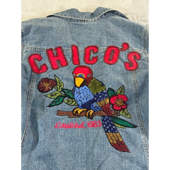 Chico's Jean Jacket Women's 1 US small Anniversary Collection Parrot Beaded - Picture 5 of 14